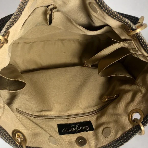 ERIC JAVITZ Black & Metallic Gold Woven Tote, Chunky Gold Accents, Medium Size - Picture 13 of 16